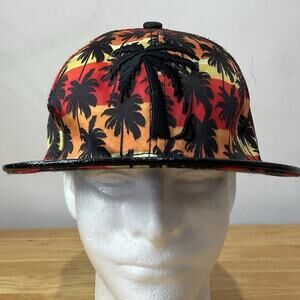 Men's Adjustable Snap Hawaiin Tropical Flat Brim Palm Tree Hat Cap